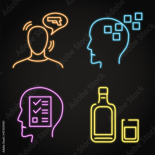 Neon mental disorders icon set in line style