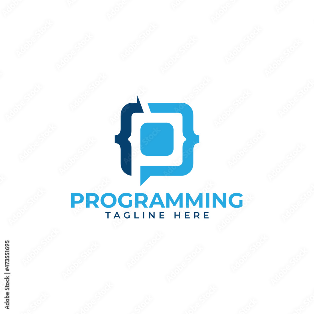 programming logo letter mark P coding logo design vector template - obrazy, fototapety, plakaty 