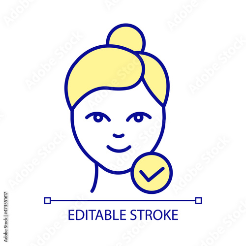 Perfect skin RGB color icon. Flawless face without makeup. Result of using beauty products and cleansing face everyday. Isolated vector illustration. Simple filled line drawing. Editable stroke
