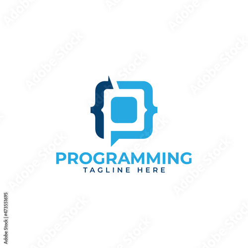 programming logo letter mark P coding logo design vector template