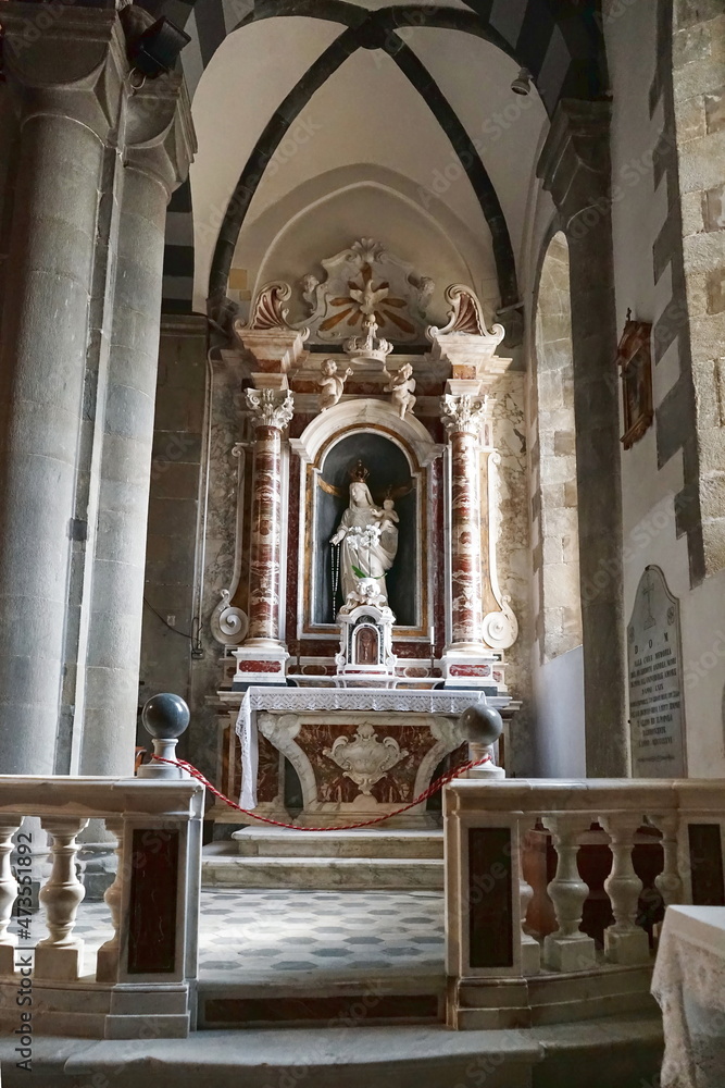 Interior of the church of San Giovanni Battista in Riomaggiore, Cinque Terre, Italy