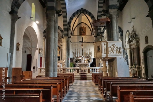 Interior of the church of San Giovanni Battista in Riomaggiore, Cinque Terre, Italy