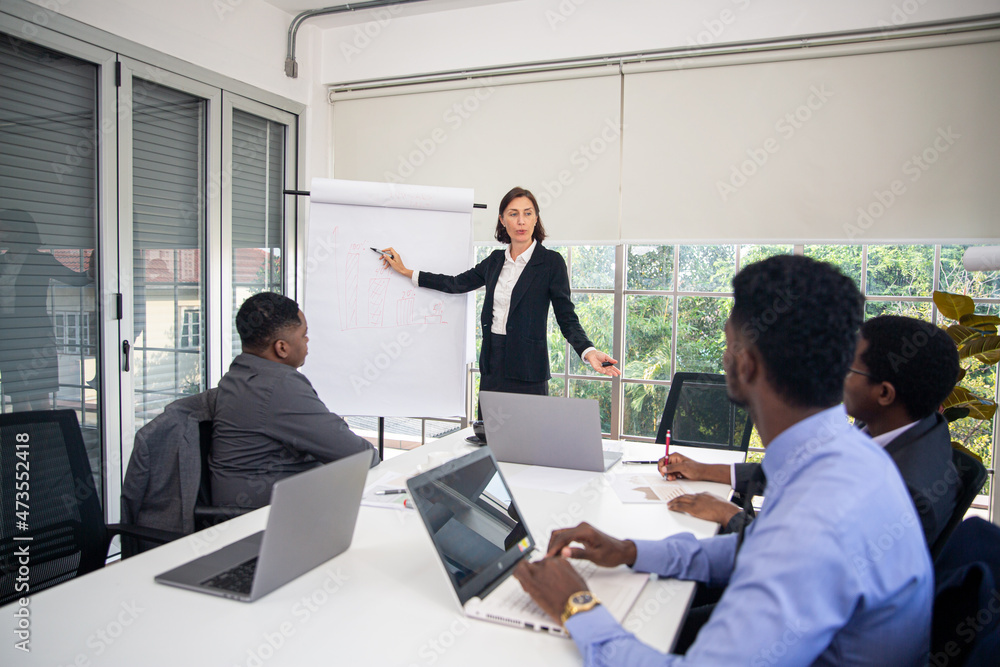 business group of the corporate . Business worker team creative discussion in office . A group of people working Presenting new ideas. The new project business