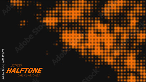 Abstract vector torn orange halftone background. Scrathed dotted texture element.