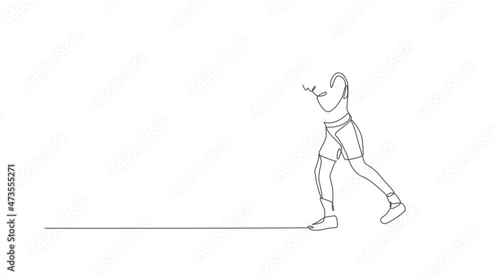 Animated self drawing of one continuous line draw young sporty woman boxer improve defense skill. Competitive combat sport concept. Full length single line animation for boxing match promotion poster. Animated self drawing of one continuous line draw young sporty woman boxer improve defense skill. Competitive combat sport concept. Full length single line animation for boxing match promotion poster.