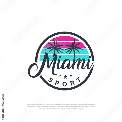 Logo Text miami sport illustration Park,Outdoor,Signs,Symbol,beach,palm,vector