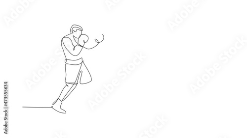 Wallpaper Mural Animated self drawing of single continuous line draw young agile man boxer upgrade his fight attack skill. Fair combative sport concept. Full length one line animation for boxing game promotion media. Torontodigital.ca