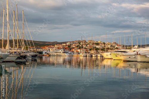 Scenic view of nautical vessels moored in sea at Rogoznica, Dalmatia, Croatia