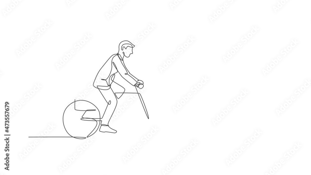 Animation of one line drawing of happy professional startup employee man ride bicycle to the coworking space. Healthy commuter lifestyle concept. Continuous line self draw animated. Full length motion Animation of one line drawing of happy professional startup employee man ride bicycle to the coworking space. Healthy commuter lifestyle concept. Continuous line self draw animated. Full length motion