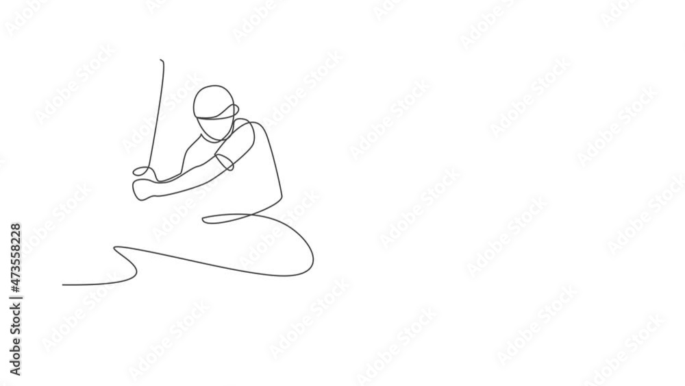 Animated self drawing of one continuous line draw young sporty man baseball player practice to hit the ball at arena. Competitive sport concept. Full length single line animation for promotion poster. Animated self drawing of one continuous line draw young sporty man baseball player practice to hit the ball at arena. Competitive sport concept. Full length single line animation for promotion poster.