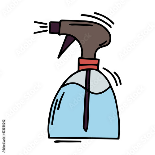 Sketch hand drawn pulverizer cleaning for decorative design. Beauty logo. Cartoon vector illustration. Vector graphic illustration. Hygiene home. Abstract art.