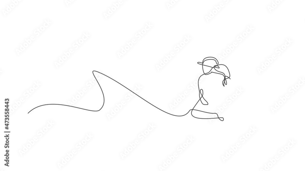 Animated self drawing of single continuous line draw young agile woman baseball player practice to hit the ball. Sport exercise concept. Full length one line animation for baseball promotion media. Animated self drawing of single continuous line draw young agile woman baseball player practice to hit the ball. Sport exercise concept. Full length one line animation for baseball promotion media.