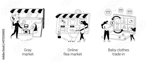 Second hand trade abstract concept vector illustrations.