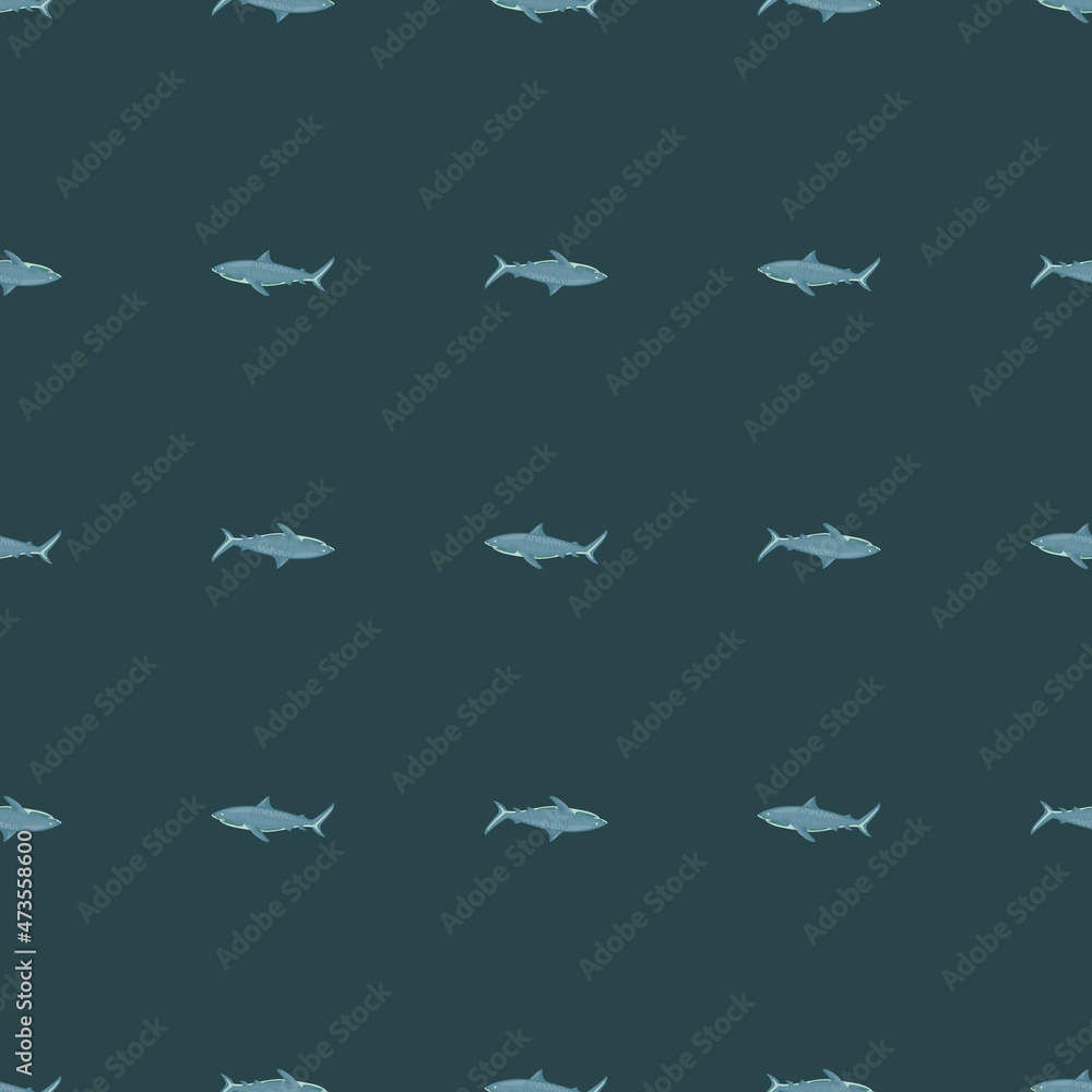 Seamless pattern Tiger shark dark green background. Gray textured of marine fish for any purpose.
