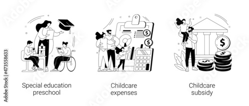Daycare financial help abstract concept vector illustrations.