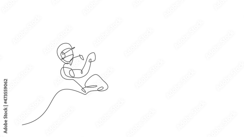Animated self drawing of one continuous line draw young happy man cricket player focus to train cricket bat swing. Competitive sport concept. Full length single line animation for advertisement poster Animated self drawing of one continuous line draw young happy man cricket player focus to train cricket bat swing. Competitive sport concept. Full length single line animation for advertisement poster