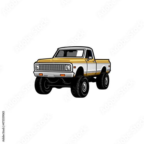old truck, american retro lifted truck illustration logo vector	