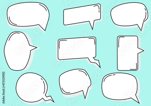 Collection set of white blank speaking box, speech bubbles, frame talk, chat box, balloon, thinking balloons, border frame, thought bubble