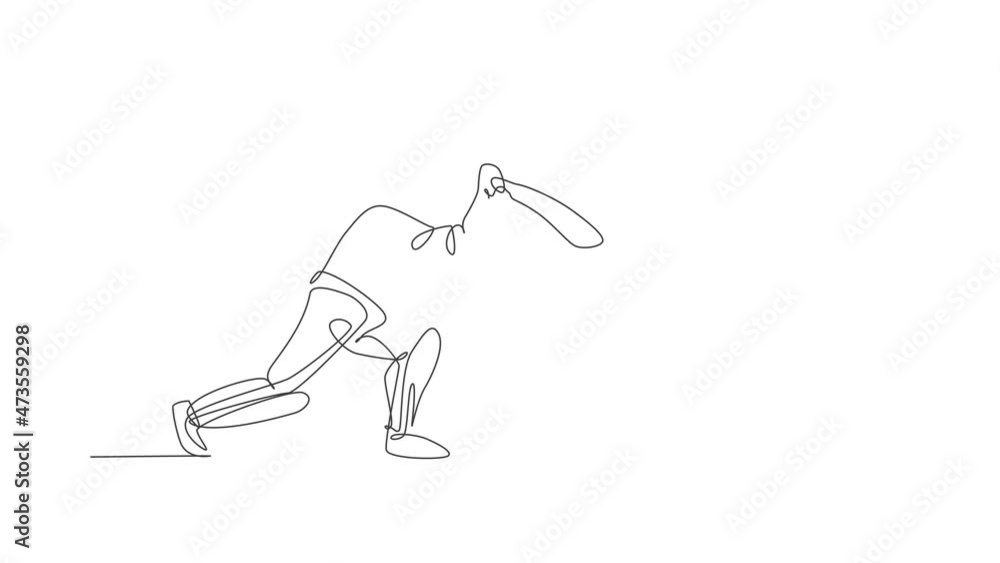 Animation of one line drawing of energetic man cricket player standing to hit the ball. Competitive sport concept. Continuous line self draw animated for cricket competition banner. Full length motion Animation of one line drawing of energetic man cricket player standing to hit the ball. Competitive sport concept. Continuous line self draw animated for cricket competition banner. Full length motion