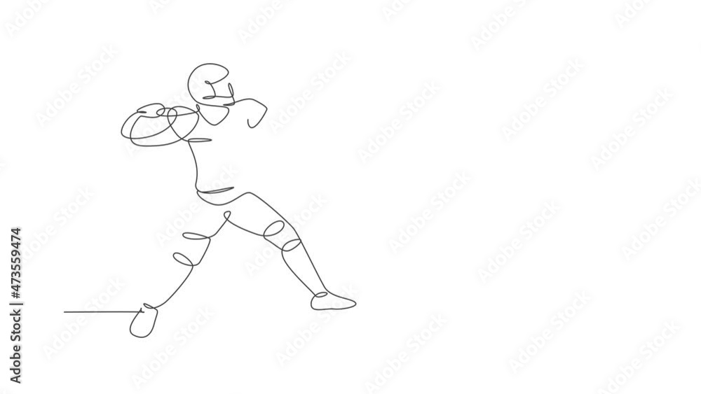 Animated self drawing of single continuous line draw young agile american football player pass throw the ball to his team for competition media. Sport exercise concept. Full length one line animation. Animated self drawing of single continuous line draw young agile american football player pass throw the ball to his team for competition media. Sport exercise concept. Full length one line animation.
