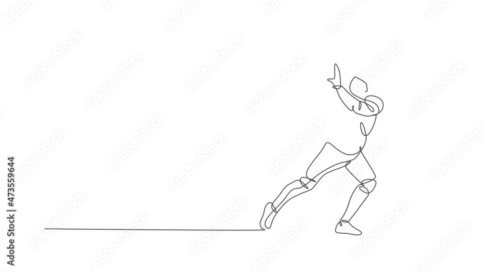 Animated self drawing of one continuous line draw young american football player catch the ball from his teammate for competition poster. Sport teamwork concept. Full length single line animation. Animated self drawing of one continuous line draw young american football player catch the ball from his teammate for competition poster. Sport teamwork concept. Full length single line animation.