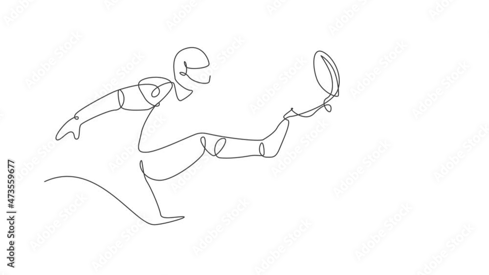 Animated self drawing of one continuous line draw young man american football player kicking the ball hard at arena for league promotion. Sport competition concept. Full length single line animation. Animated self drawing of one continuous line draw young man american football player kicking the ball hard at arena for league promotion. Sport competition concept. Full length single line animation.