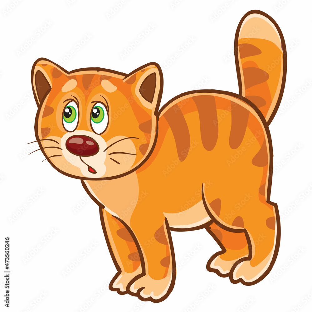 cute character ginger surprised kitten, cartoon illustration, isolated object on white background, vector, cute character ginger surprised kitten, cartoon illustration, isolated object on white background, vector,