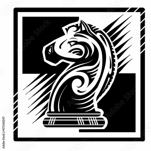 stylized drawing of a chess horse, isolated object on a white background, vector illustration,