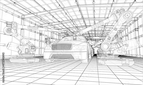 Assembly of motor vehicle. 3d illustration