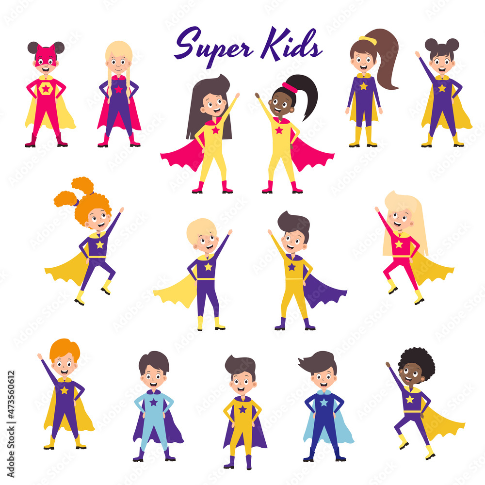 Set of children, super kids, superhero kids 