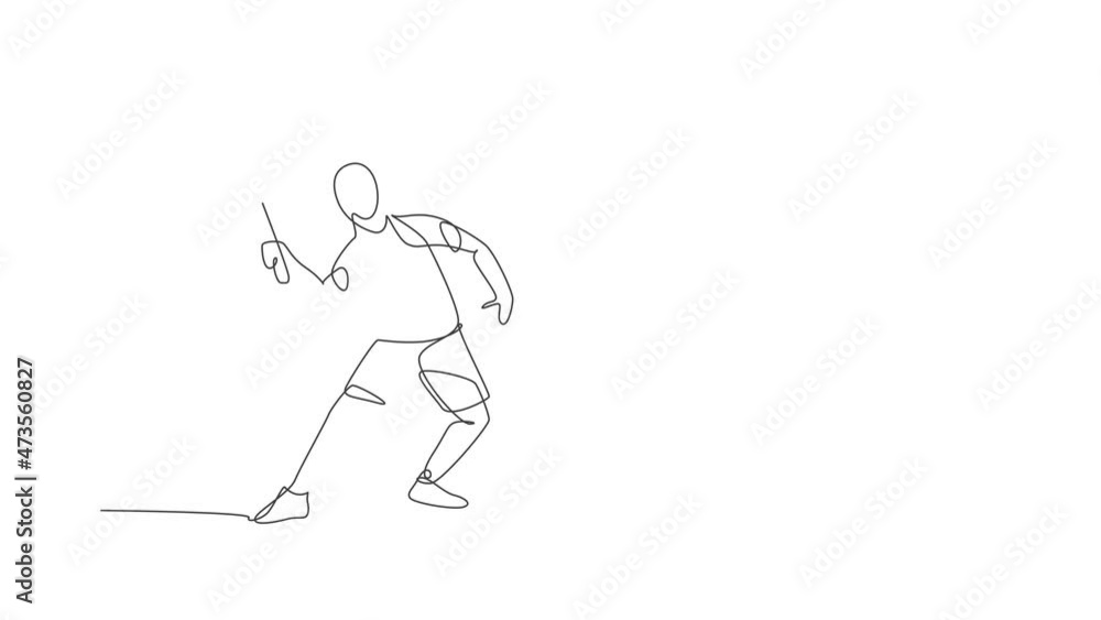 Animation of one line drawing of energetic badminton player jumping and smash shuttlecock. Healthy sport concept. Continuous line self draw animated for badminton tournament poster. Full length motion Animation of one line drawing of energetic badminton player jumping and smash shuttlecock. Healthy sport concept. Continuous line self draw animated for badminton tournament poster. Full length motion