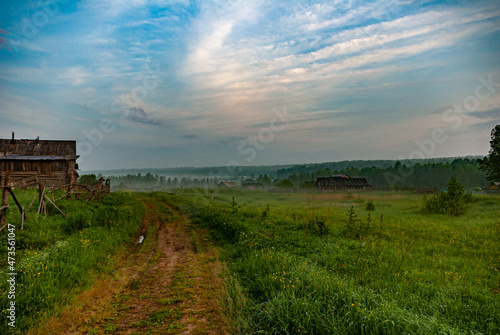 Morning fog in the village