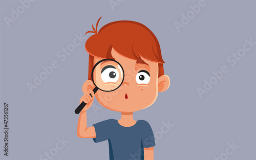 Curious Boy Holding a Magnifying Glass Vector Cartoon Illustration