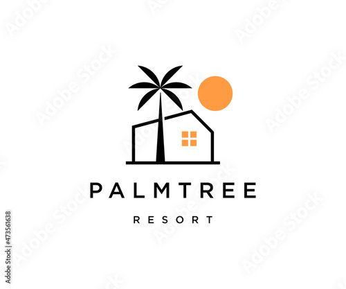 Palm tree resort house logo icon design template flat vector