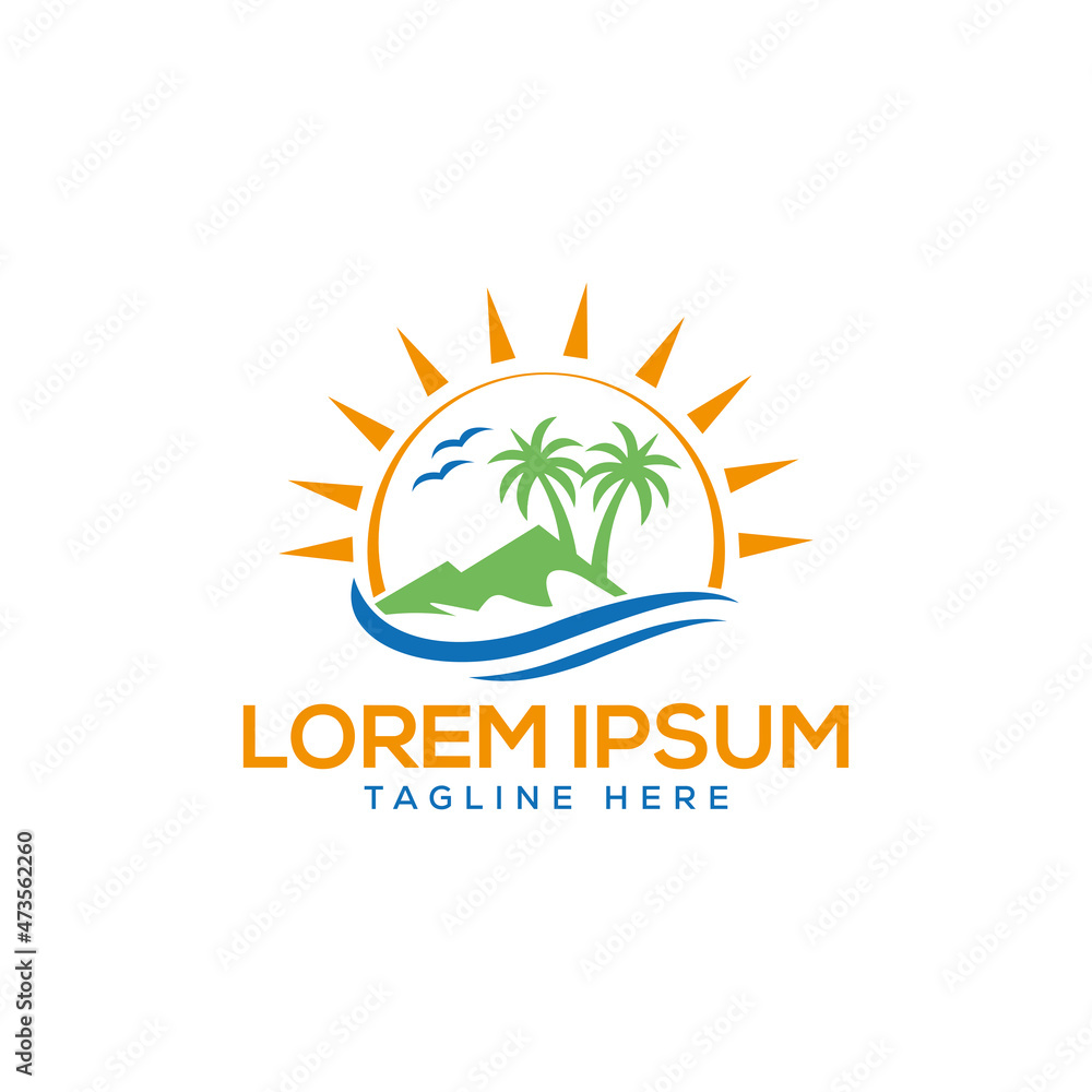 beach sunset palm tree logo design template free vector stock design