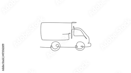 Animated self drawing of one continuous line draw box car with tray cover cloche for food delivery service logo emblem. Fast food cafe shop logotype template concept. Full length single line animation photo