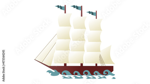 Three mast ship illustration based on historical record of the Kalmer Nyckel commonly associated with the state of Delaware