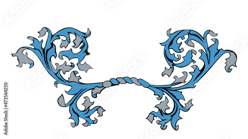 Torse and laurels with oak leaf motif in blue and silver heraldry