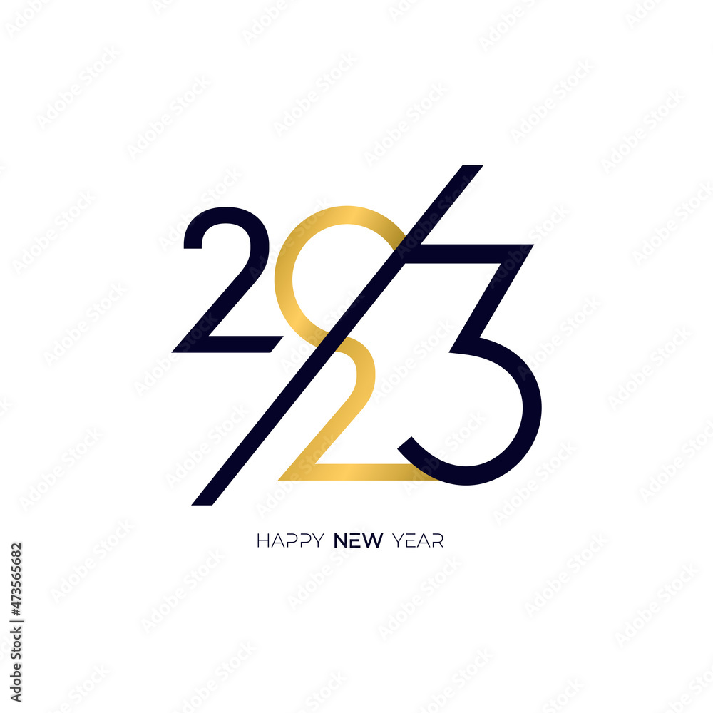 Trend logo 2023 Happy New Year text design. 2023 number design template. 2023 Happy New Year symbols. Vector illustration. Isolated on white background. Trend logo 2023 Happy New Year text design. 2023 number design template. 2023 Happy New Year symbols. Vector illustration. Isolated on white background.