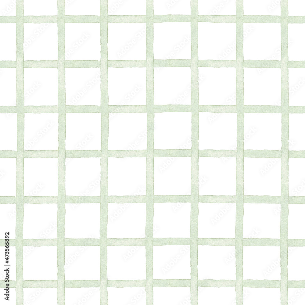 Watercolor seamless pattern with green check print. Isolated on white background. Hand drawn clipart. Perfect for card, fabric, tags, linen, printing, wrapping. Watercolor seamless pattern with green check print. Isolated on white background. Hand drawn clipart. Perfect for card, fabric, tags, linen, printing, wrapping.