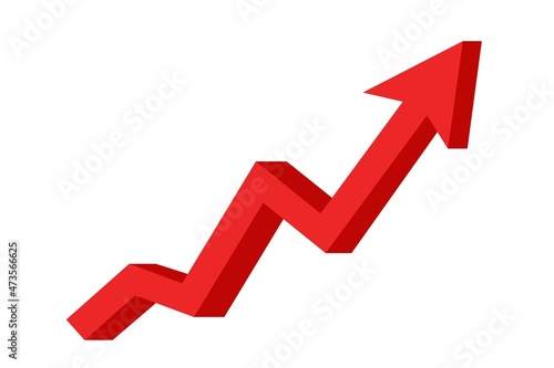 A growing graph in the form of a red arrow. Vector illustration