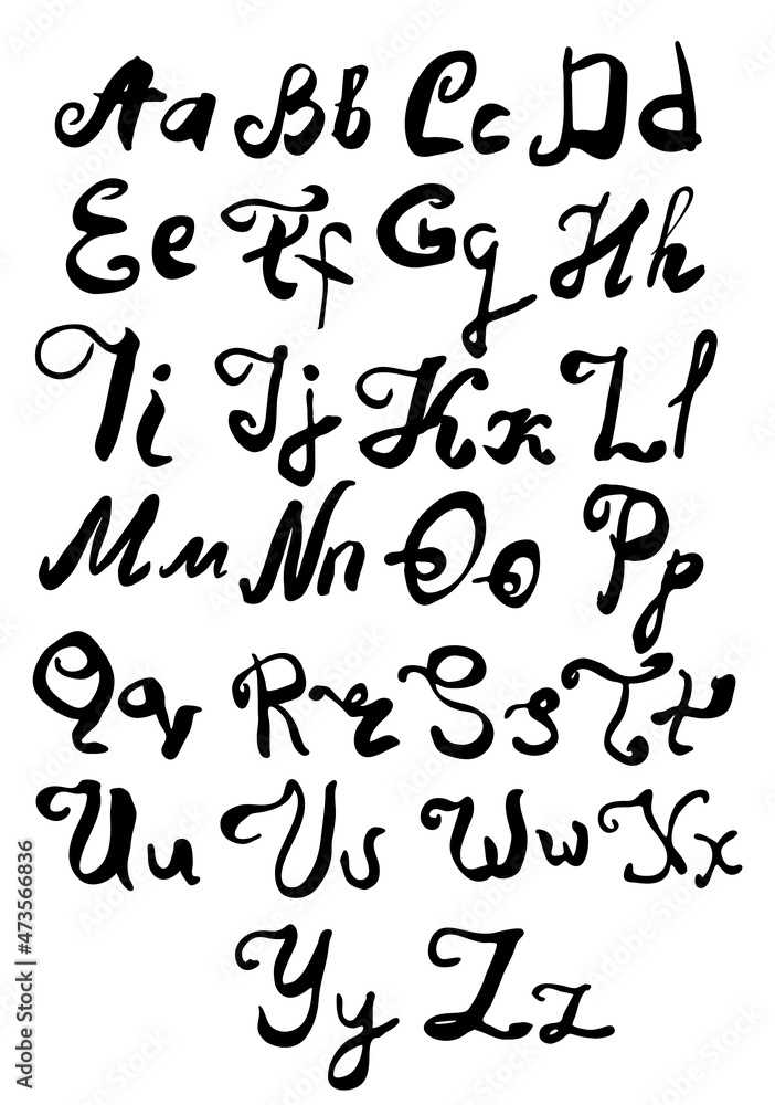 Vector handwritten brush lettering alphabet. Set of letters.