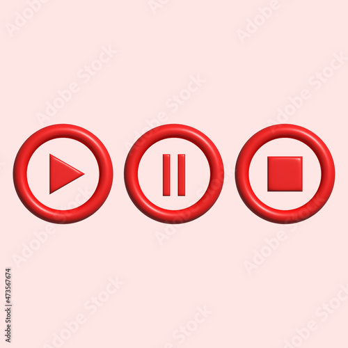 icon pause play next playlist music vector 3d illustration concept