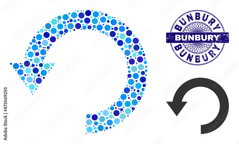 Circle composition rotate down icon and BUNBURY round rubber stamp