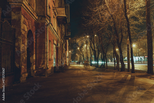 Night empty street in the city of Voronezh