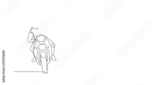 Wallpaper Mural Animated self drawing of single continuous line draw young superbike racer pointing finger to the spectators. Moto tournament concept. Full length one line animation for motorbike race promotion media Torontodigital.ca