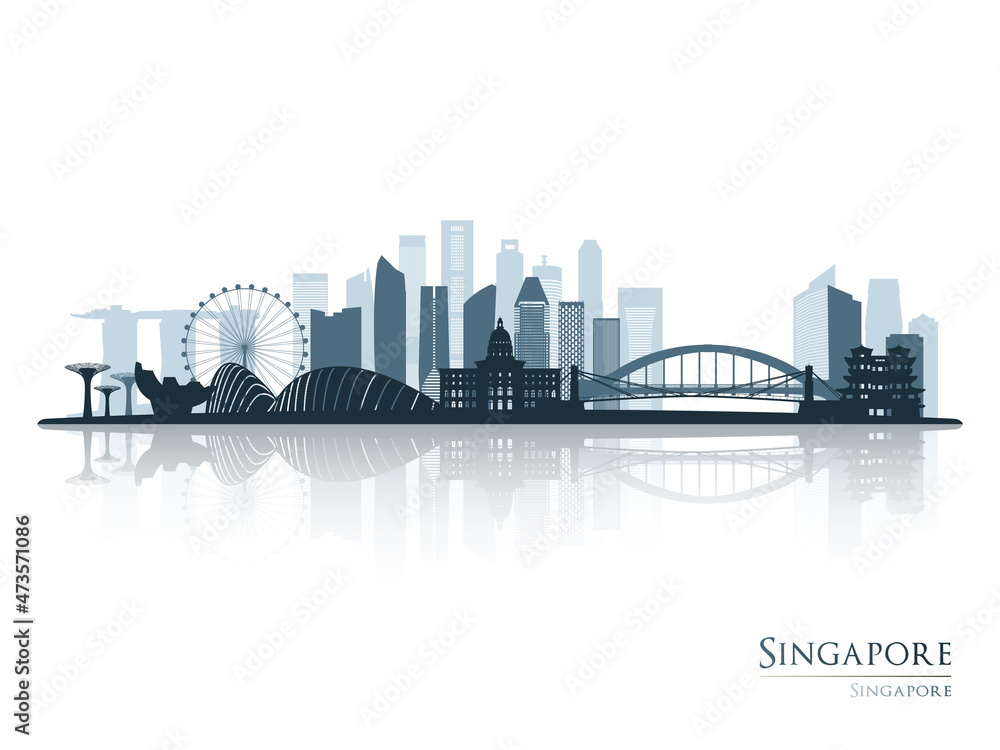 Singapore skyline silhouette with reflection. Landscape Singapore. Vector illustration.