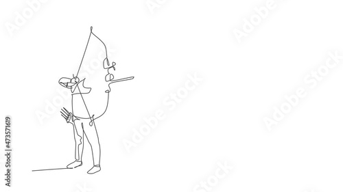 Animation of one line drawing of young archer man focus exercising archery to hit the target. Healthy refresh shooting with bow sport concept. Continuous line self draw animated. Full length motion. photo