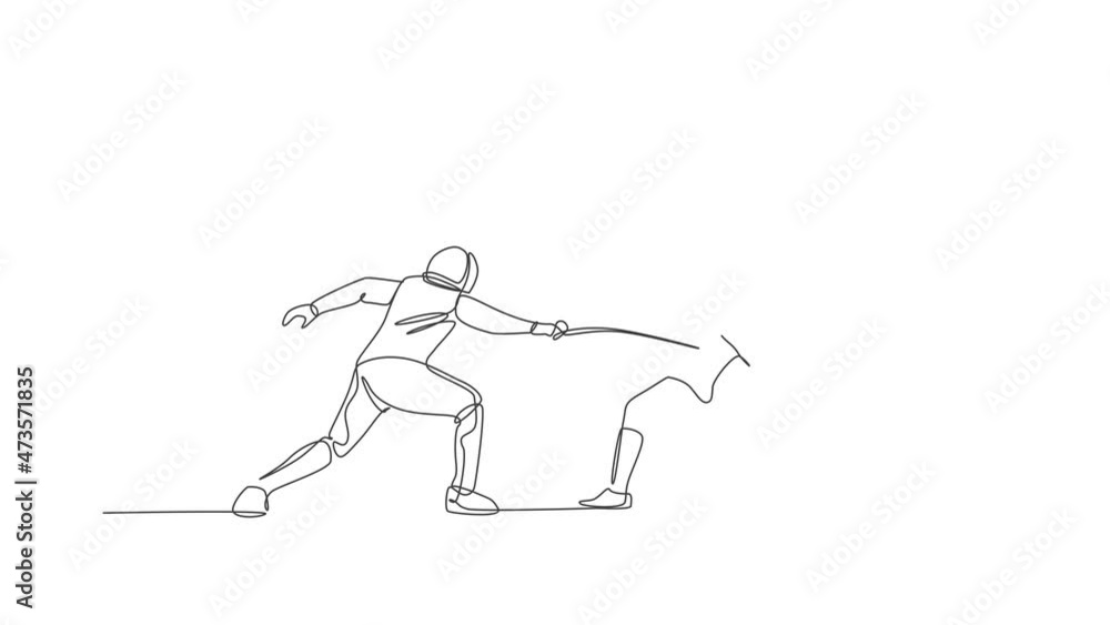 Animated self drawing of one continuous line draw two men fencing ...