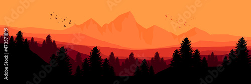 summer sunset landscape flat design vector illustration good for web banner, blog banner, wallpaper, background template, adventure design, tourism poster design, backdrop design